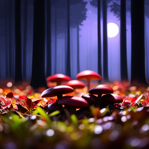 An image showcasing a tranquil moonlit forest with a cluster of vibrant Reishi mushrooms, subtly hinting at their potential to enhance dream intensity