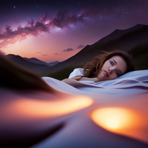 An image capturing the juxtaposition between a serene, starlit night sky and a restless sleeper tangled in bedsheets, their face etched with both anticipation and fear, symbolizing the challenges of navigating prophetic dreams