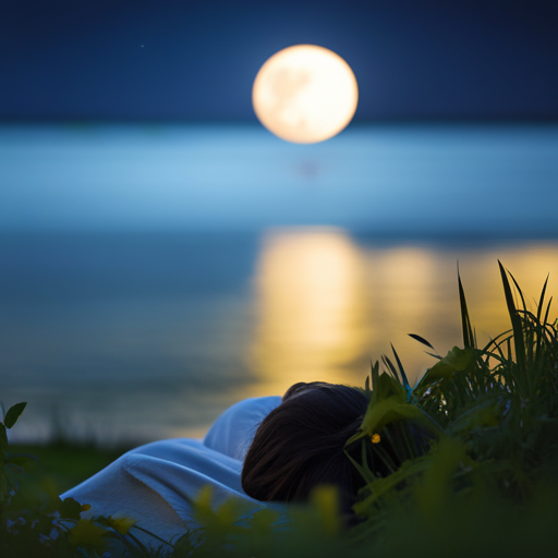 An image showcasing a serene nighttime setting, with a person peacefully sleeping under a starry sky