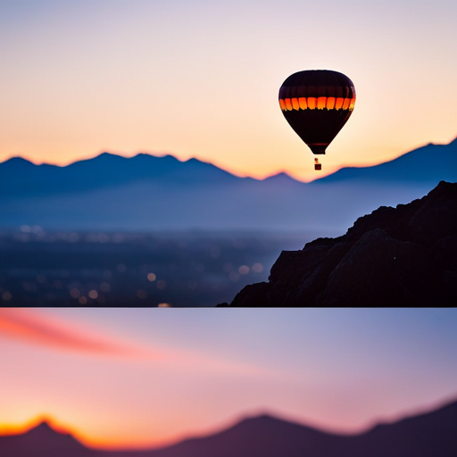 An image showcasing a vibrant hot air balloon soaring above snow-capped mountains, a paintbrush dipped in a palette of colors, and a camera capturing a breathtaking sunset, each symbolizing aspirations of adventure, artistic expression, and capturing life's beauty