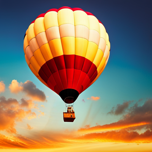 An image showcasing a soaring hot air balloon against a vibrant sunset backdrop, with a compass perched on its basket, symbolizing the endless adventures and exploration I yearn to embark on in my lifetime