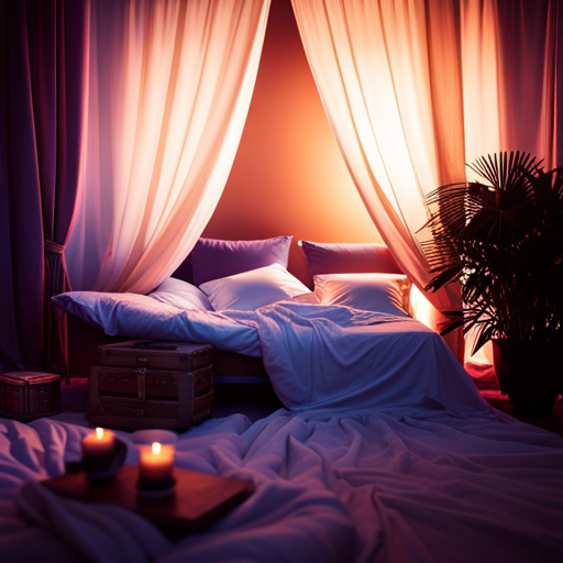 An image showcasing a bedroom at night, bathed in moonlight filtering through a sheer curtain