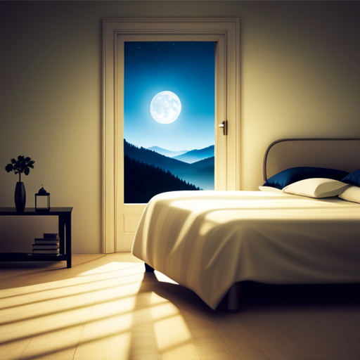 An image of a serene bedroom with moonlight streaming through the window, casting ethereal shadows