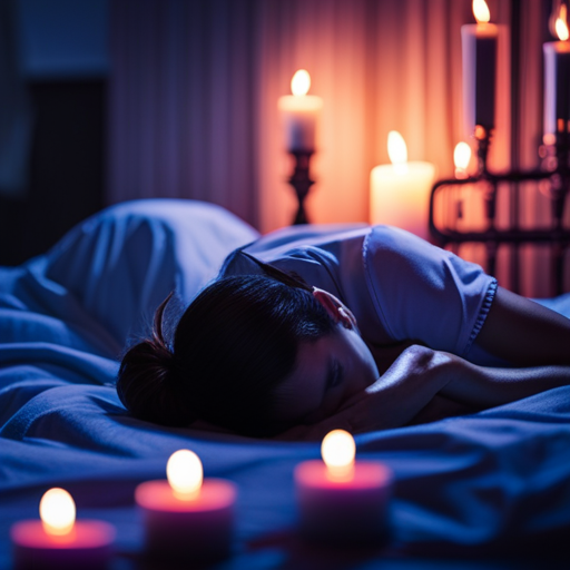 An image that captures the ethereal essence of prophetic dreams: a moonlit room adorned with flickering candles, where a slumbering figure lies surrounded by swirling wisps of vivid, symbolic imagery