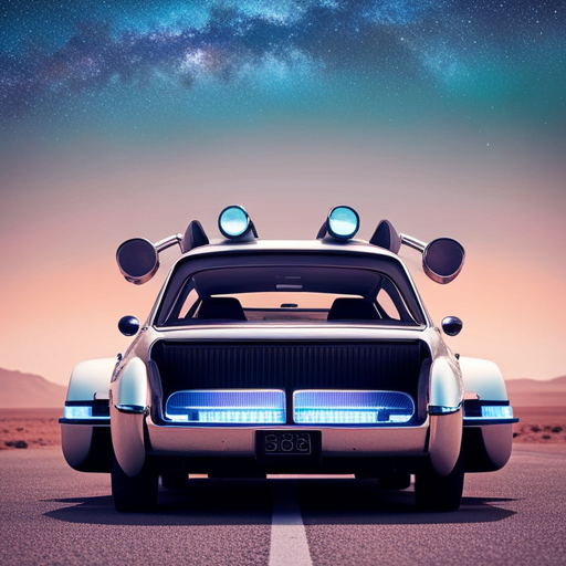 An image depicting a luxurious hovercar parked beside a dilapidated electric sheep, surrounded by a barren landscape
