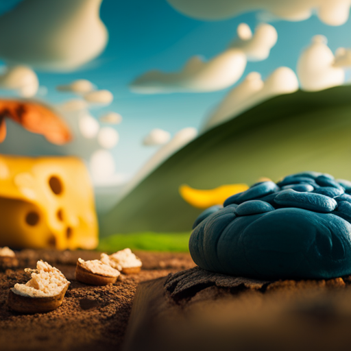 An image that captures the essence of dreaming after consuming cheese: a fantastical landscape with vibrant colors, swirling clouds, and surreal creatures, all emanating from a giant wedge of cheese