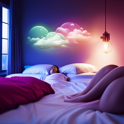 An image featuring a serene bedroom at night, a person sleeping soundly with a thought bubble filled with vivid dream scenes, and floating scientific symbols representing research and evidence surrounding prophetic dreams