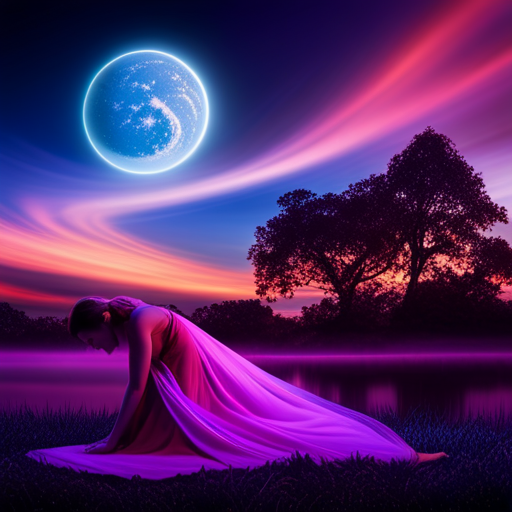 An image depicting a serene night scene with a sleeping figure surrounded by a swirling blend of vibrant colors