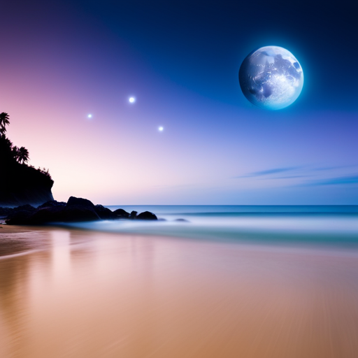An image of a serene moonlit beach, where a person floats effortlessly in a vibrant sky adorned with surreal constellations, while a cascade of colorful and fantastical creatures emerges from their dreams, blending reality and imagination seamlessly