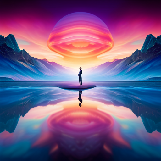 An image depicting a person floating amidst a vibrant cosmic dreamscape, where swirling hues of electric blues, purples, and pinks meld with surreal imagery, symbolizing the inexplicable allure and intensity of their vivid dreams