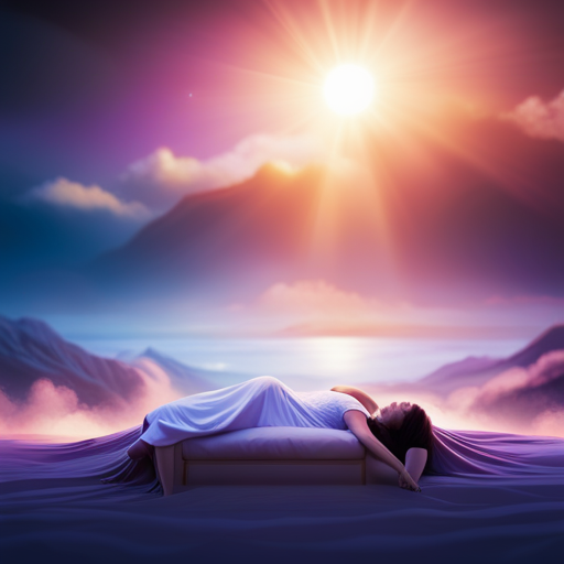 An image showcasing a serene bedroom at night, with a sleeping figure surrounded by a vibrant burst of colorful dreamscapes emerging from their mind, illustrating the phenomenon of experiencing multiple vivid dreams every night