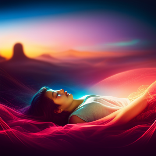 An image showcasing a sleeping figure surrounded by a surreal dreamscape