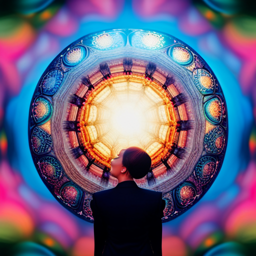 An image that portrays a sleeping figure surrounded by a swirling kaleidoscope of vibrant and surreal imagery, capturing the mysterious and captivating essence of vivid dreams
