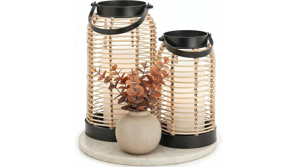 boho natural rattan lanterns