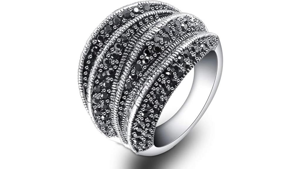 elegant black zircon statement ring