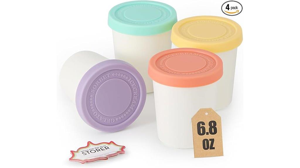 four ice cream storage containers
