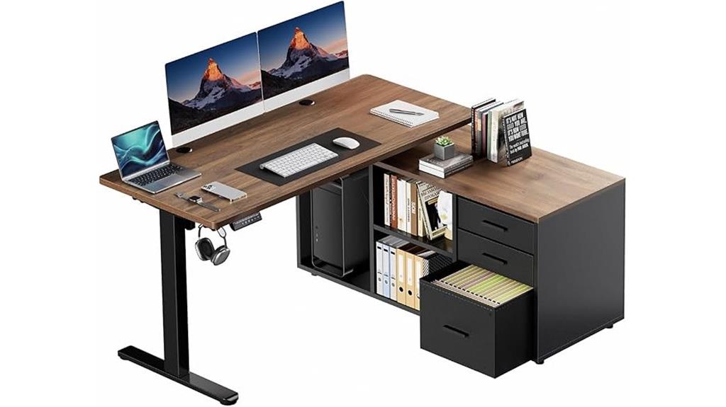 l shaped desk with drawers