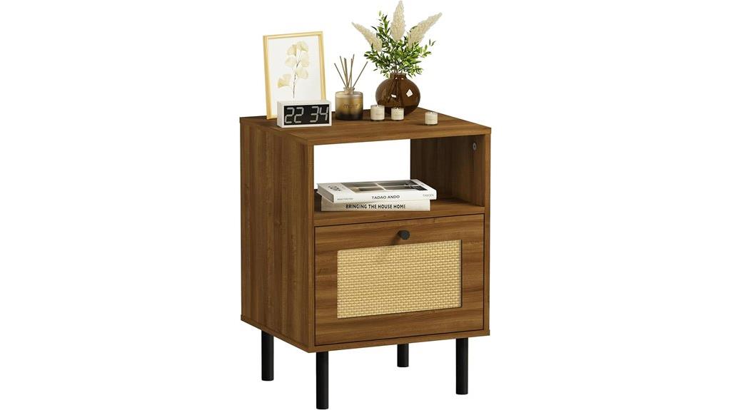 natural walnut rattan nightstand