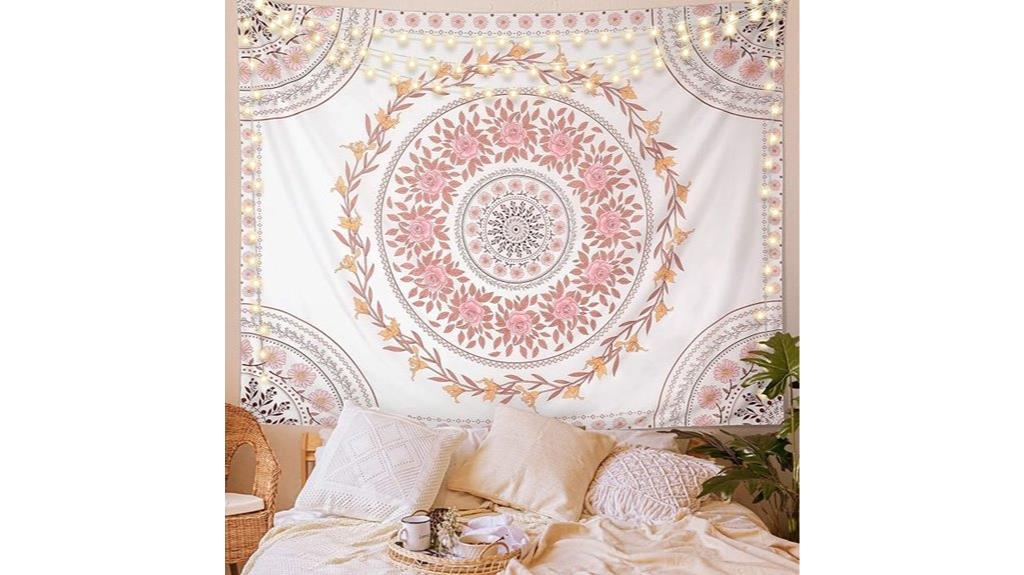 pink floral mandala tapestry