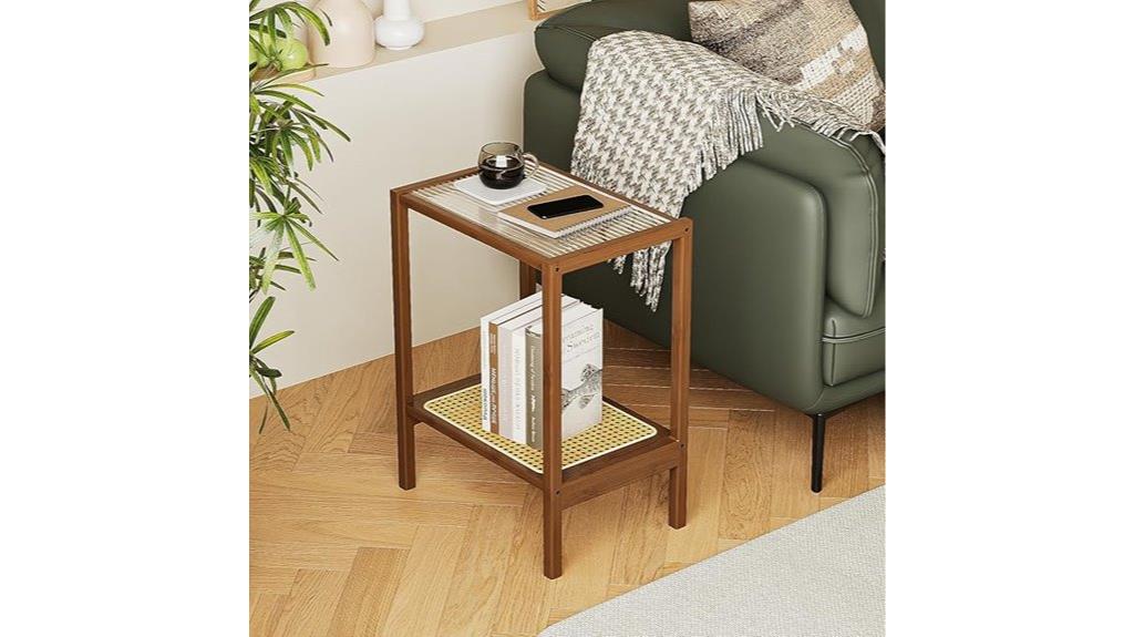 rattan glass storage table