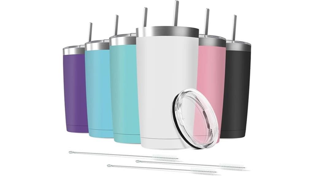 six stainless tumblers